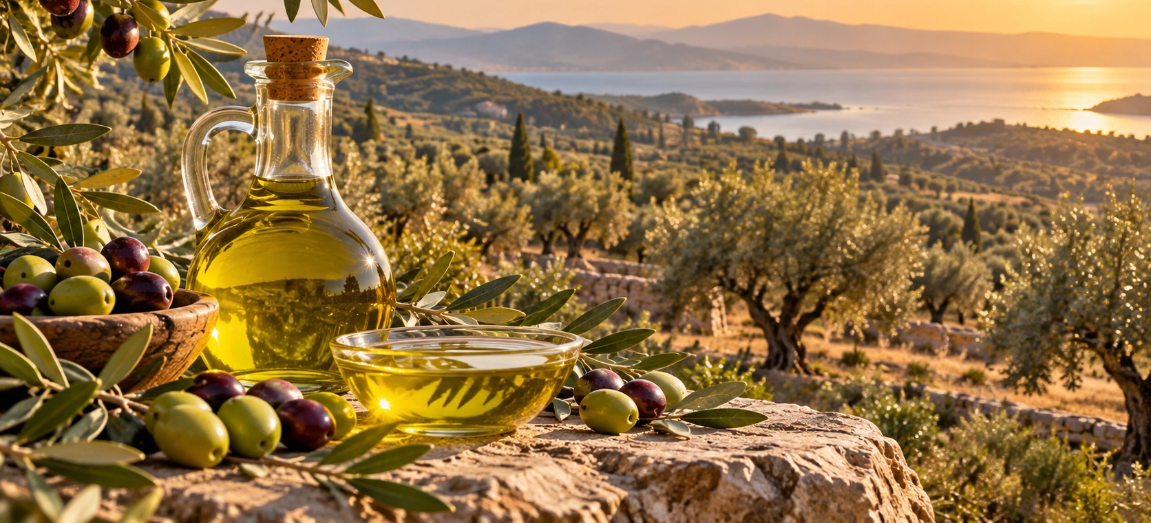 Golden olive oil produced from Memecik olives in Aydın