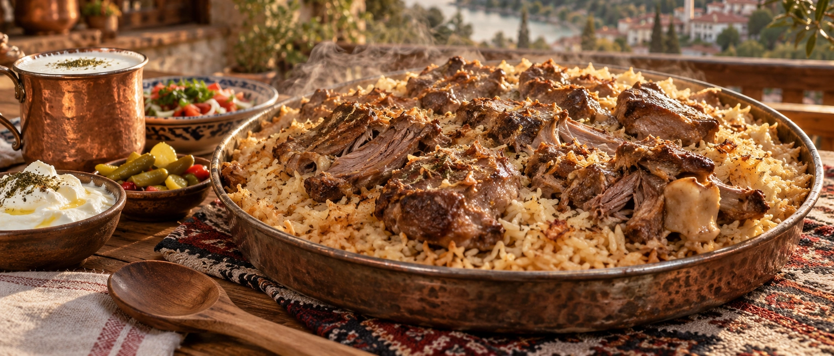 Traditional Bilecik Kapamasi with rice tender meat butter and rich meat broth