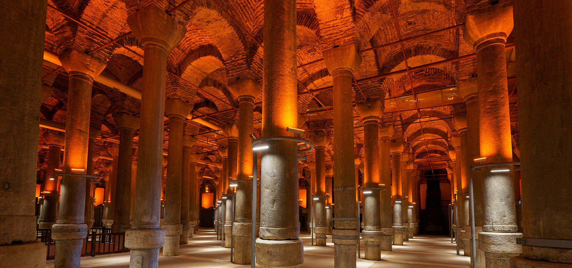 Binbirdirek Cistern marble columns stone collars and Byzantine brick vaults Istanbul