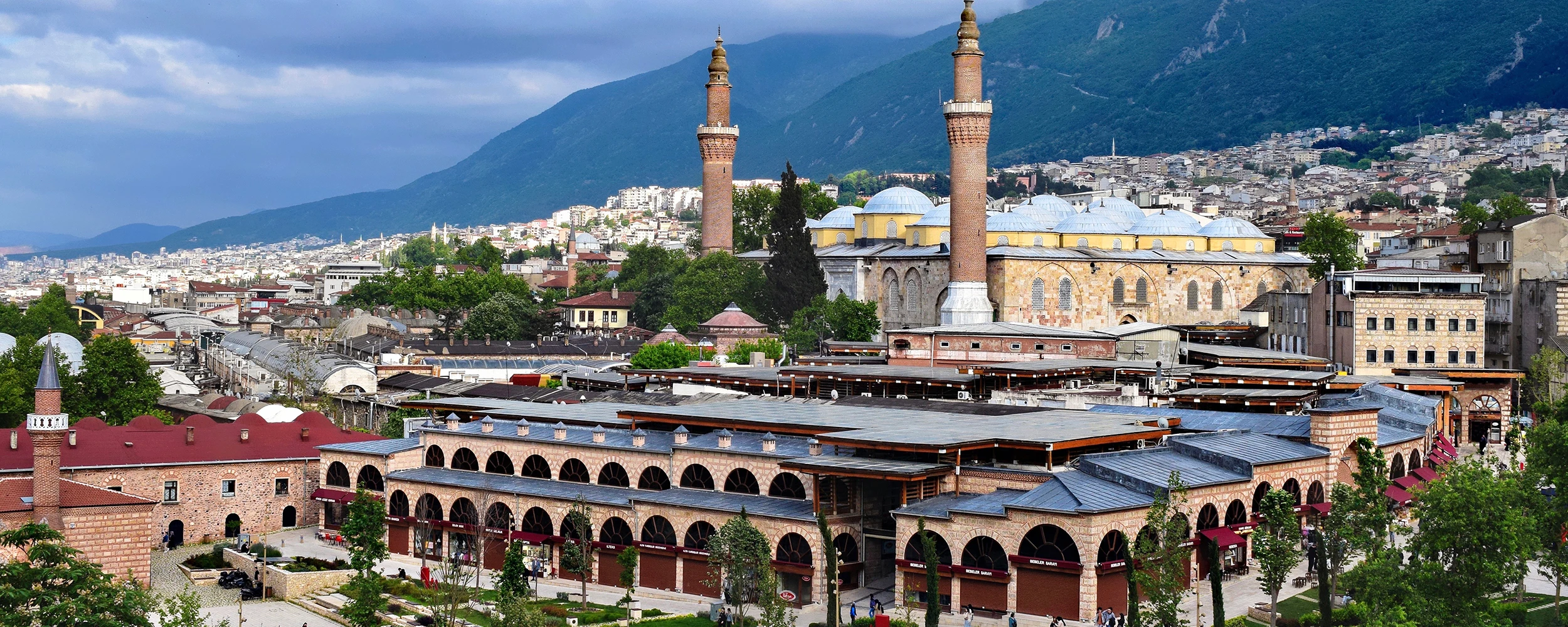 Bursa Grand Mosque and the historic city beneath Uludag Mountain