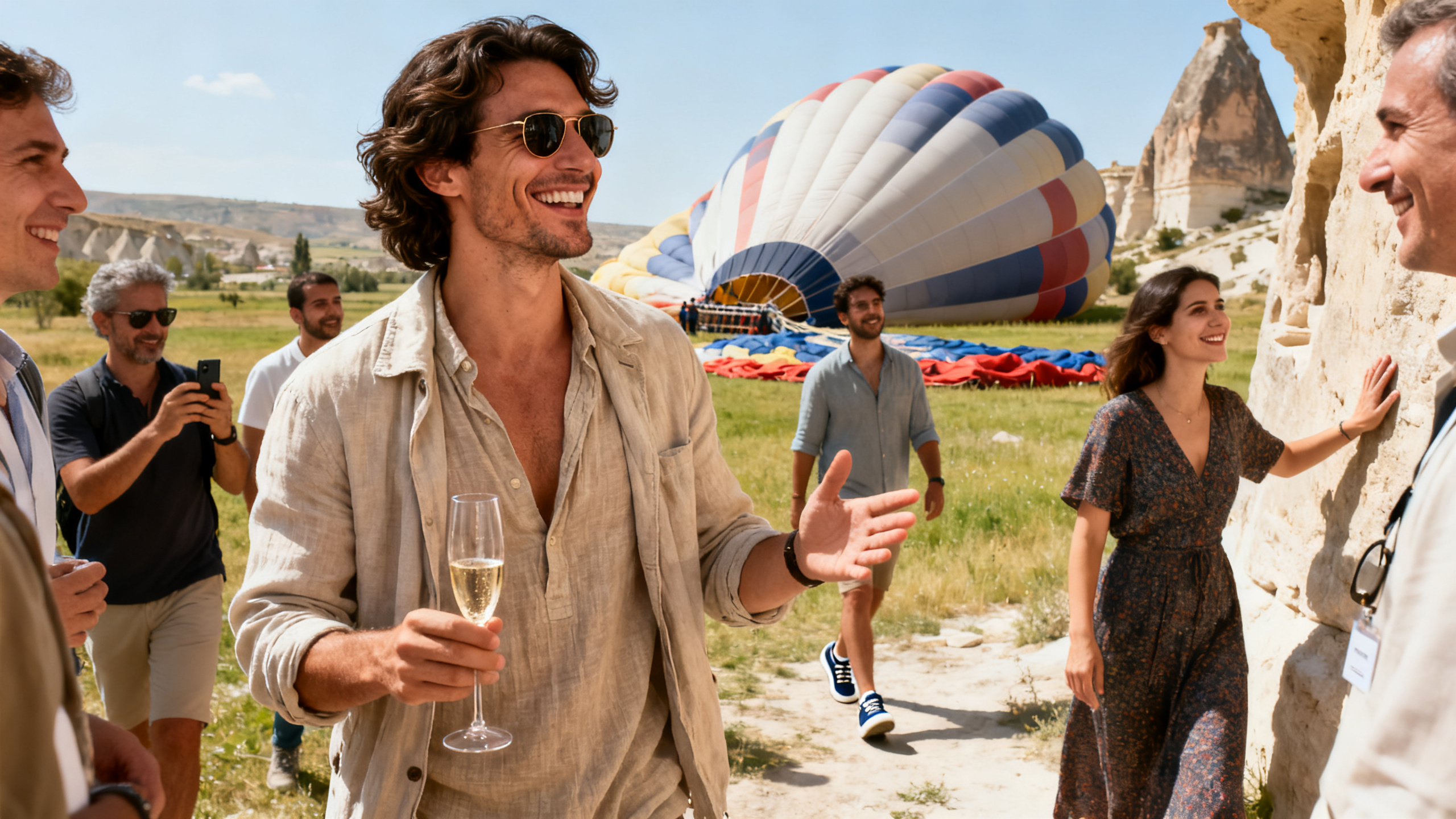 Champagne ceremony after Cappadocia balloon flight