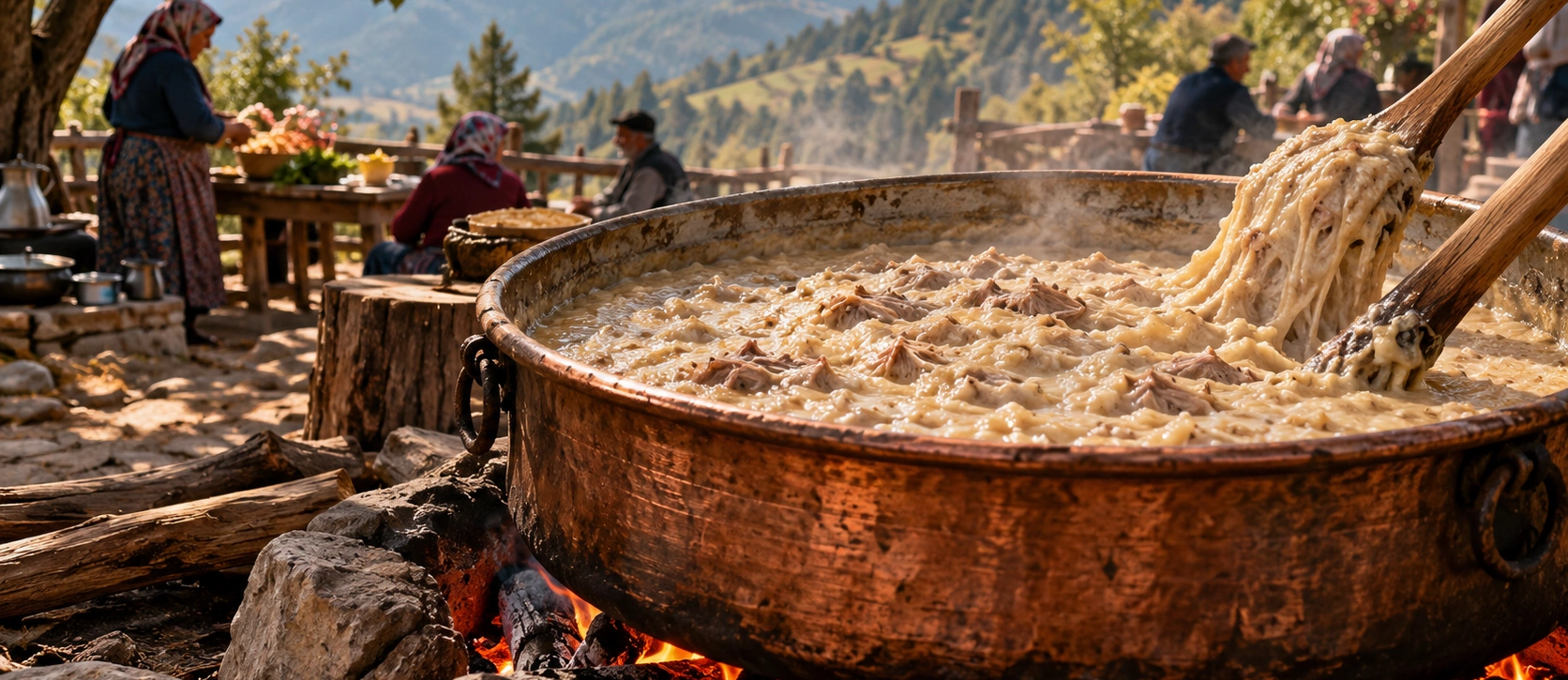 Traditional Dedebağ Keşkeği wheat and meat dish from Aydın regional Turkish cuisine