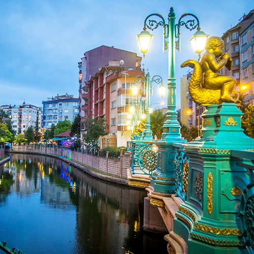 Eskisehir city life and riverside urban atmosphere
