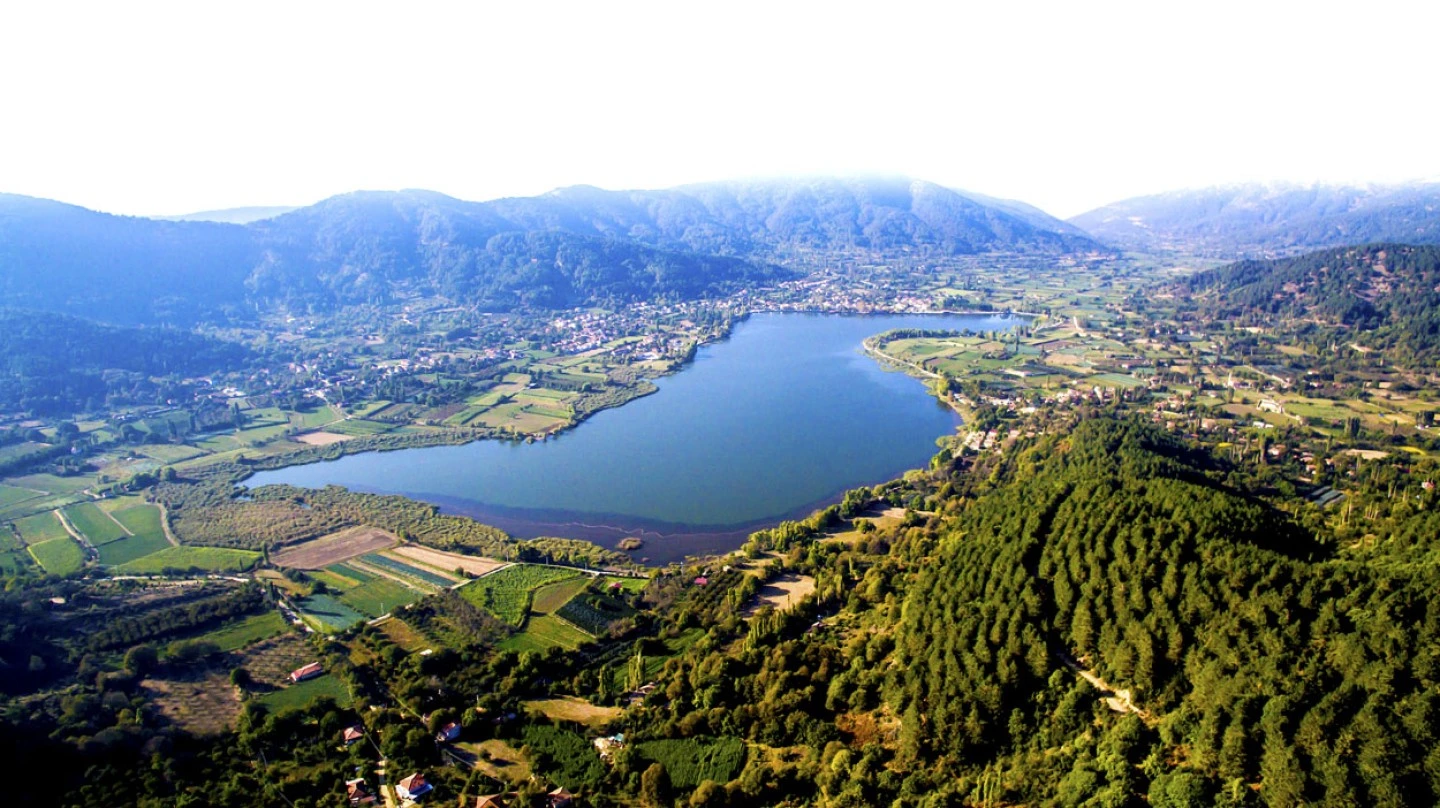 Gölcük Lake and Bozdağ mountain landscape near Ödemiş İzmir Turkey