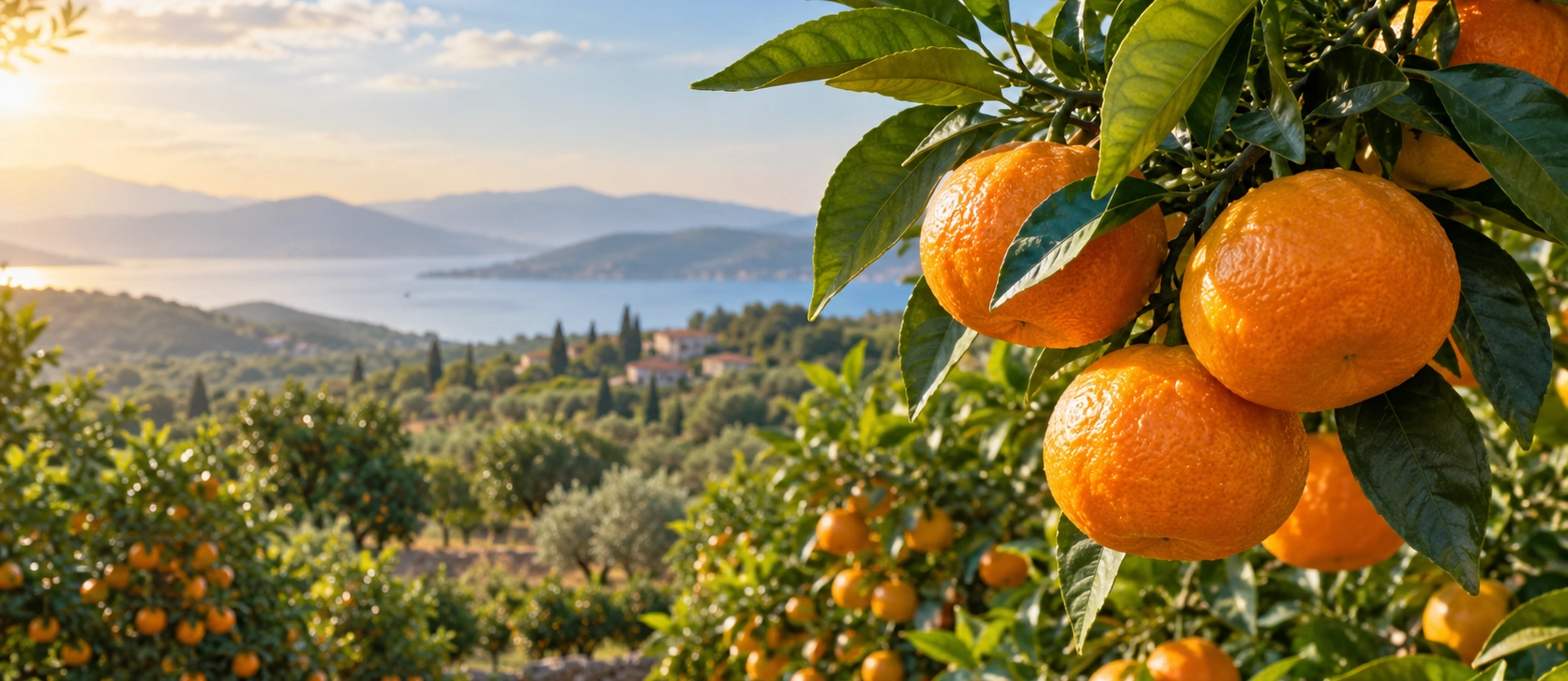 Ripe Havran Mandalinası mandarins in a citrus orchard in Balıkesir