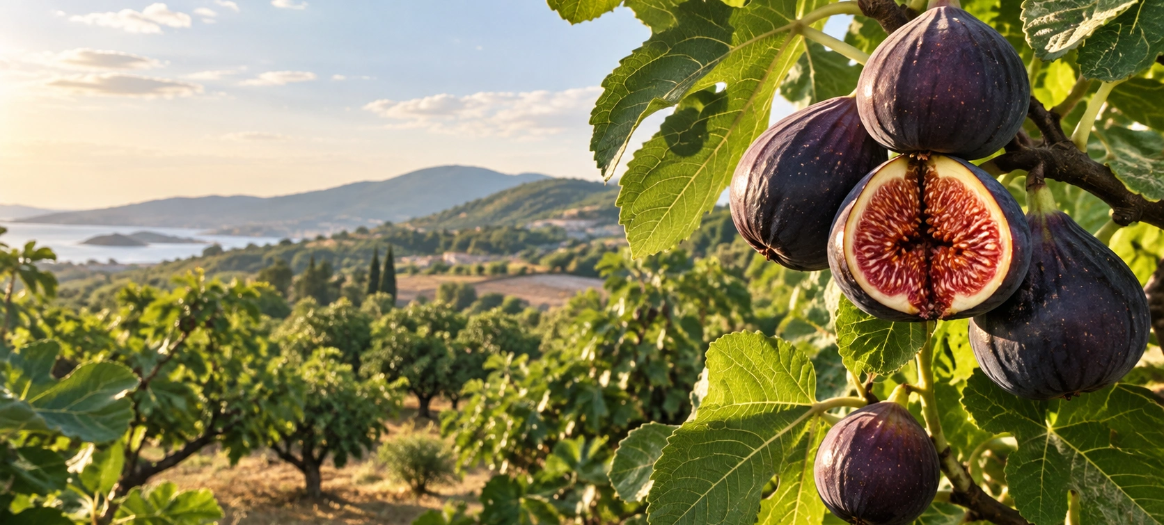 Ripe Havran Siyah İnciri black figs in a fig orchard in Balıkesir