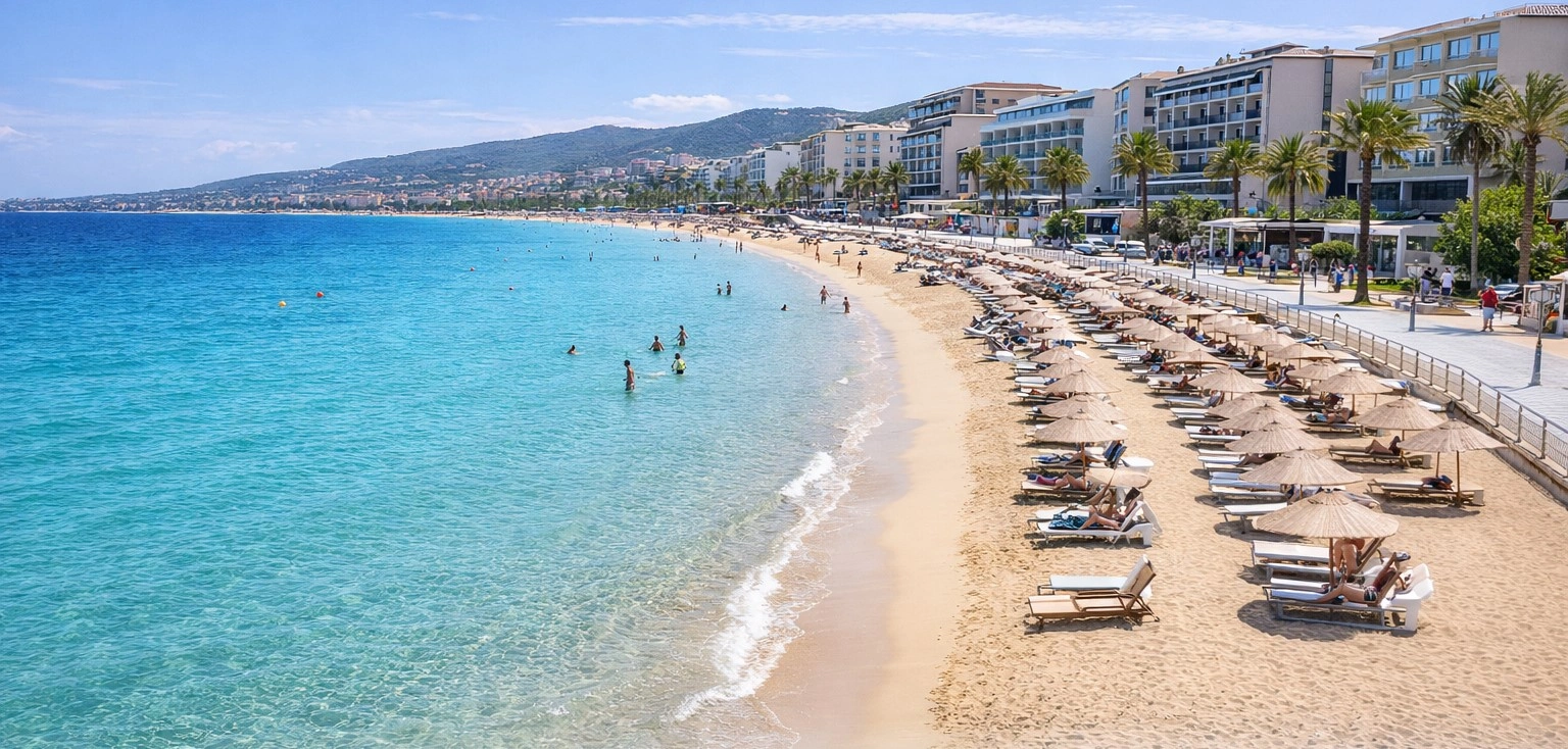 Ilica Beach shallow turquoise sea thermal springs Cesme Izmir Turkey