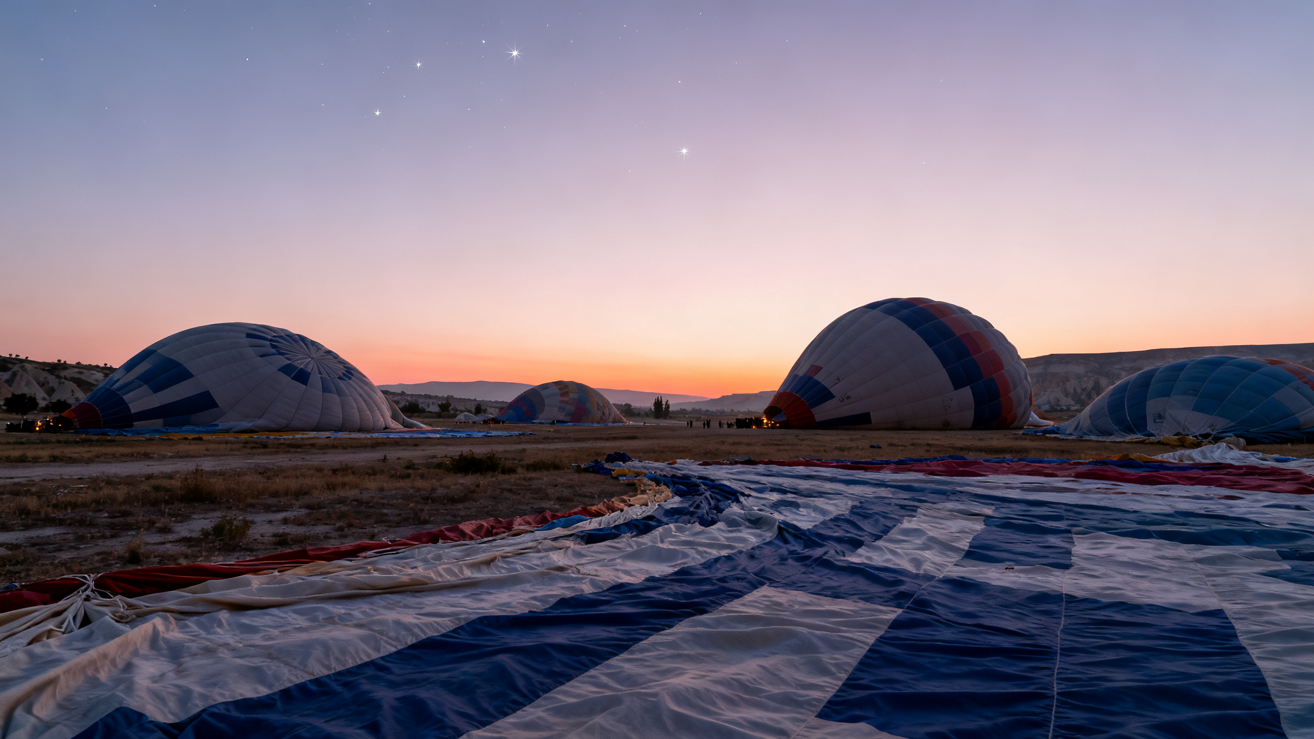 Hot air balloon inflation in Cappadocia