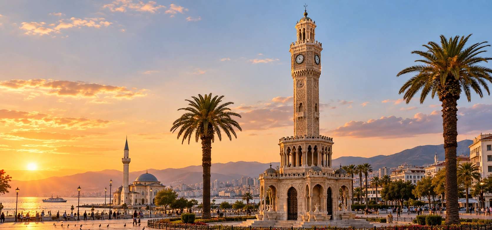 İzmir Clock Tower and Konak Square in İzmir Turkey