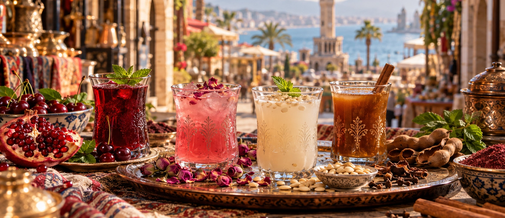 Traditional colourful sherbets served in Izmir Turkey