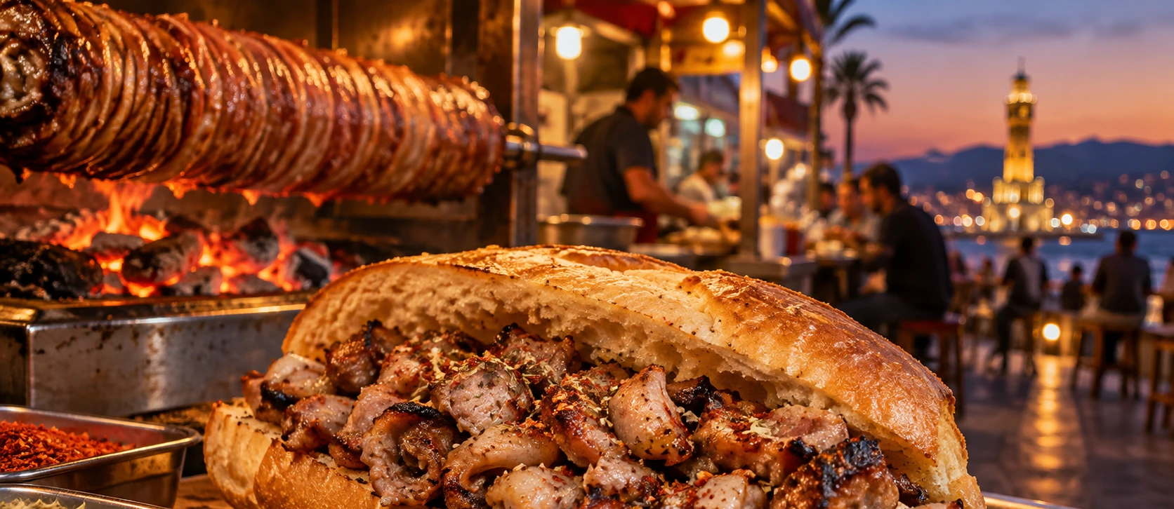Traditional coarse-cut Izmir kokorec on a private food tour