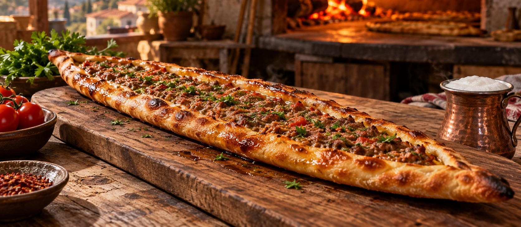 Traditional Karacasu Pide baked in a wood-fired oven in Aydın Türkiye