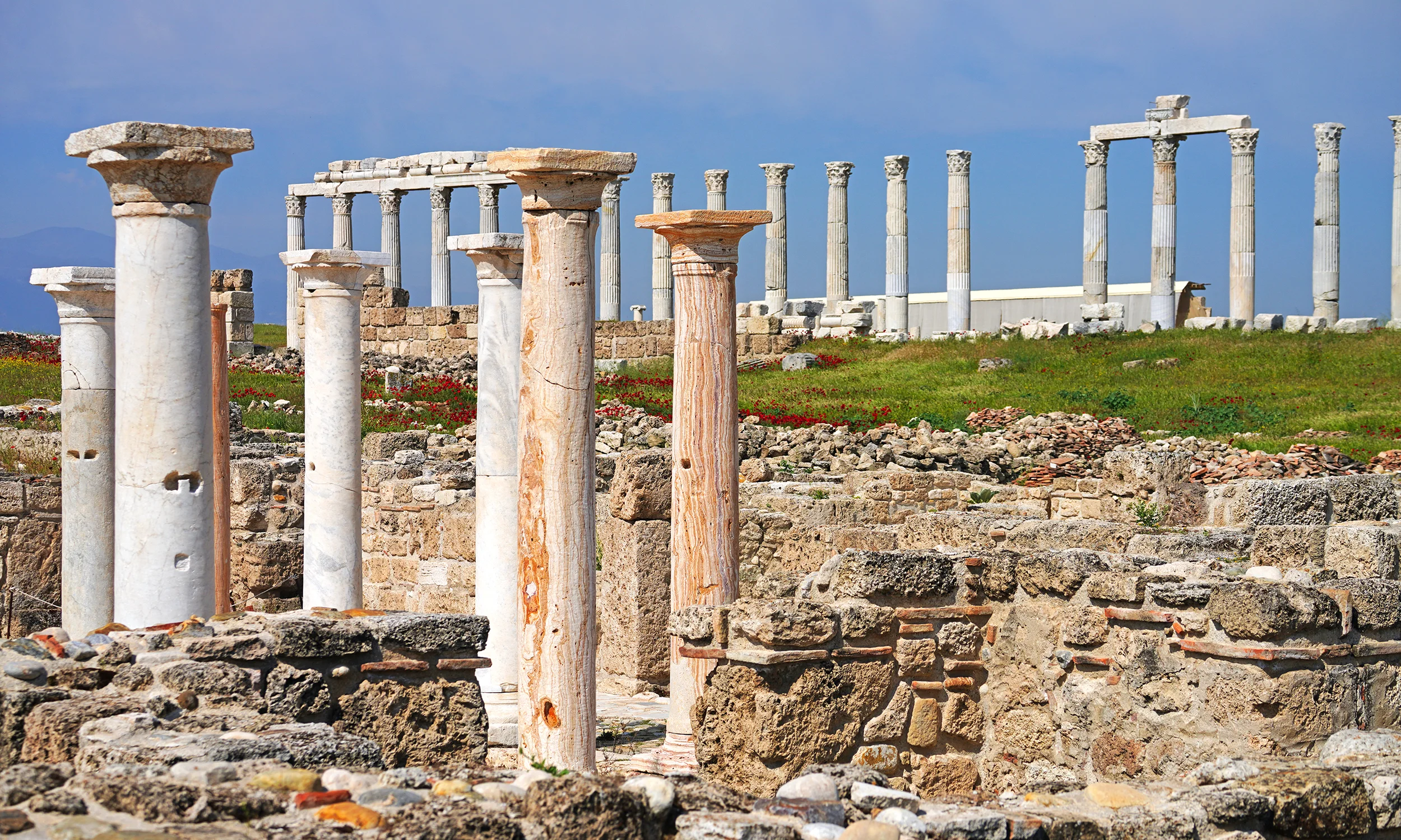 Restored columns and church remains at Laodicea Ancient City