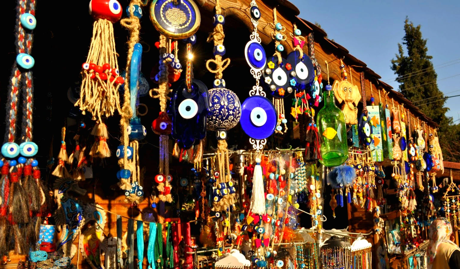 Traditional handmade evil eye nazar beads in Nazarkoy Kemalpasa Izmir Turkey