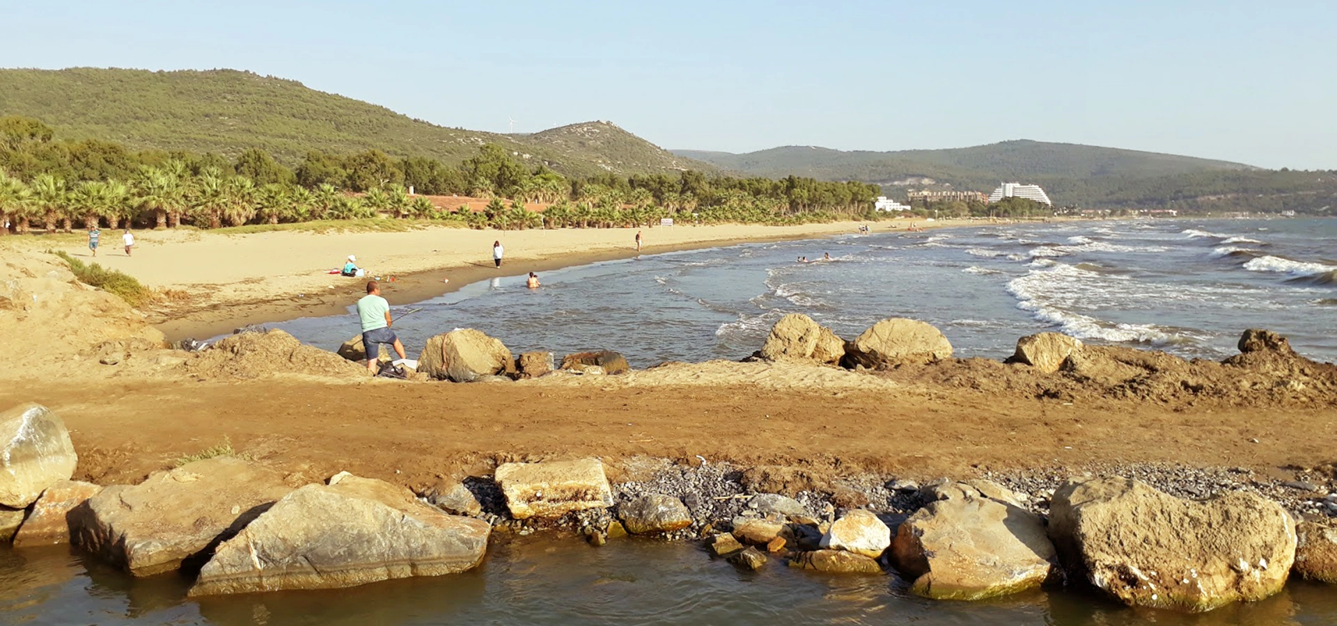 Wide sandy Pamucak Beach near Selcuk and Ephesus Turkey