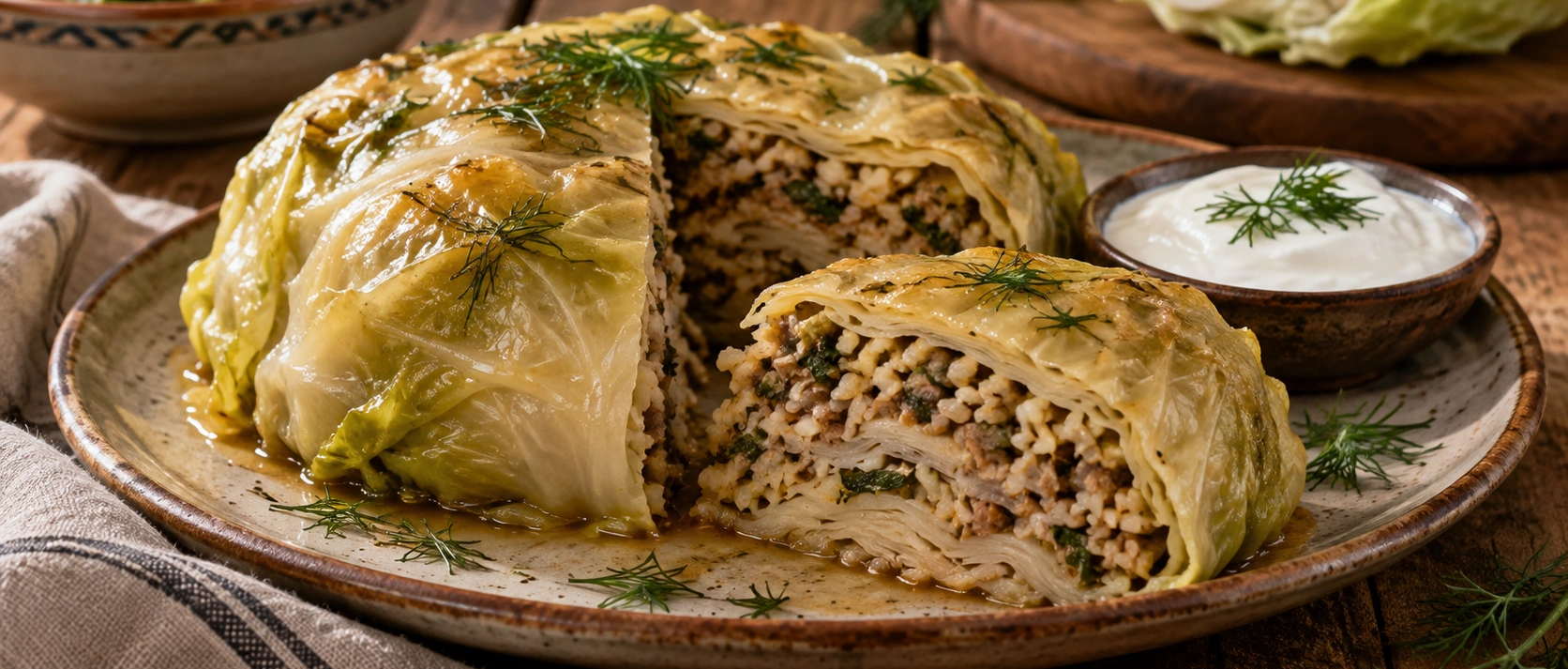 Traditional Yalova Pavli with layered cabbage and savoury filling