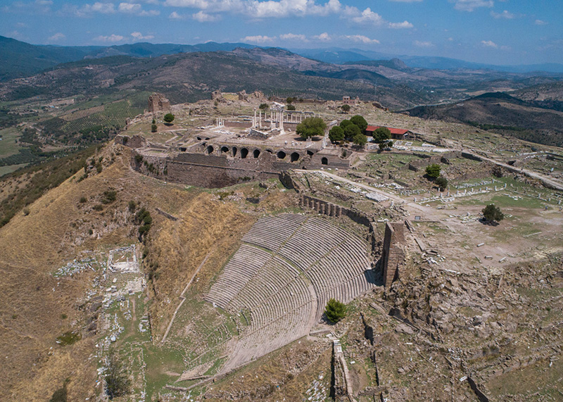 Hilltop ruins and steep ancient theatre of Pergamon
