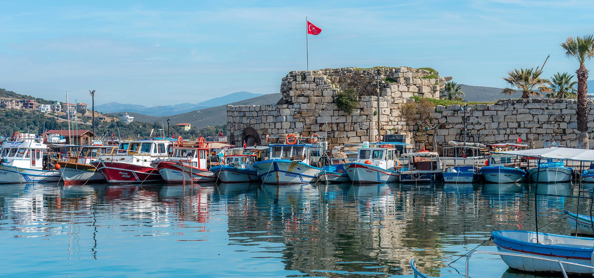 Sığacık castle streets and marina in Seferihisar İzmir Turkey