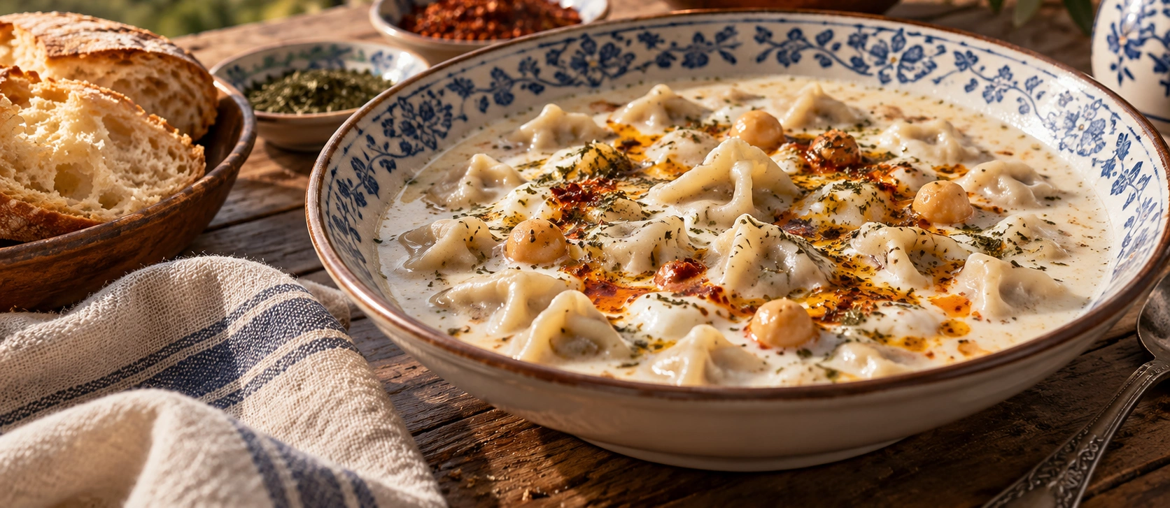 Traditional Söke Kulak Çorbası meat dumpling soup from Aydın Türkiye
