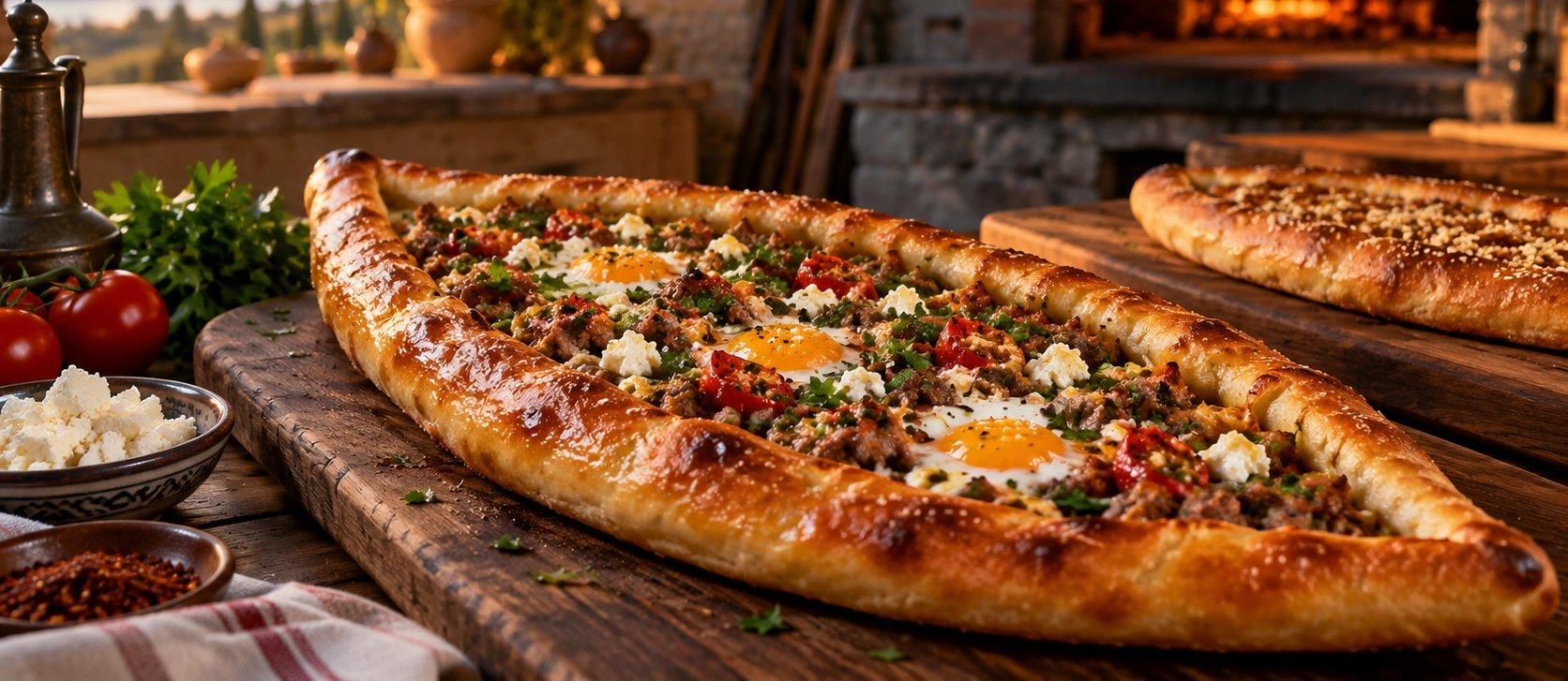 Traditional Söke pide freshly baked in Aydın Türkiye