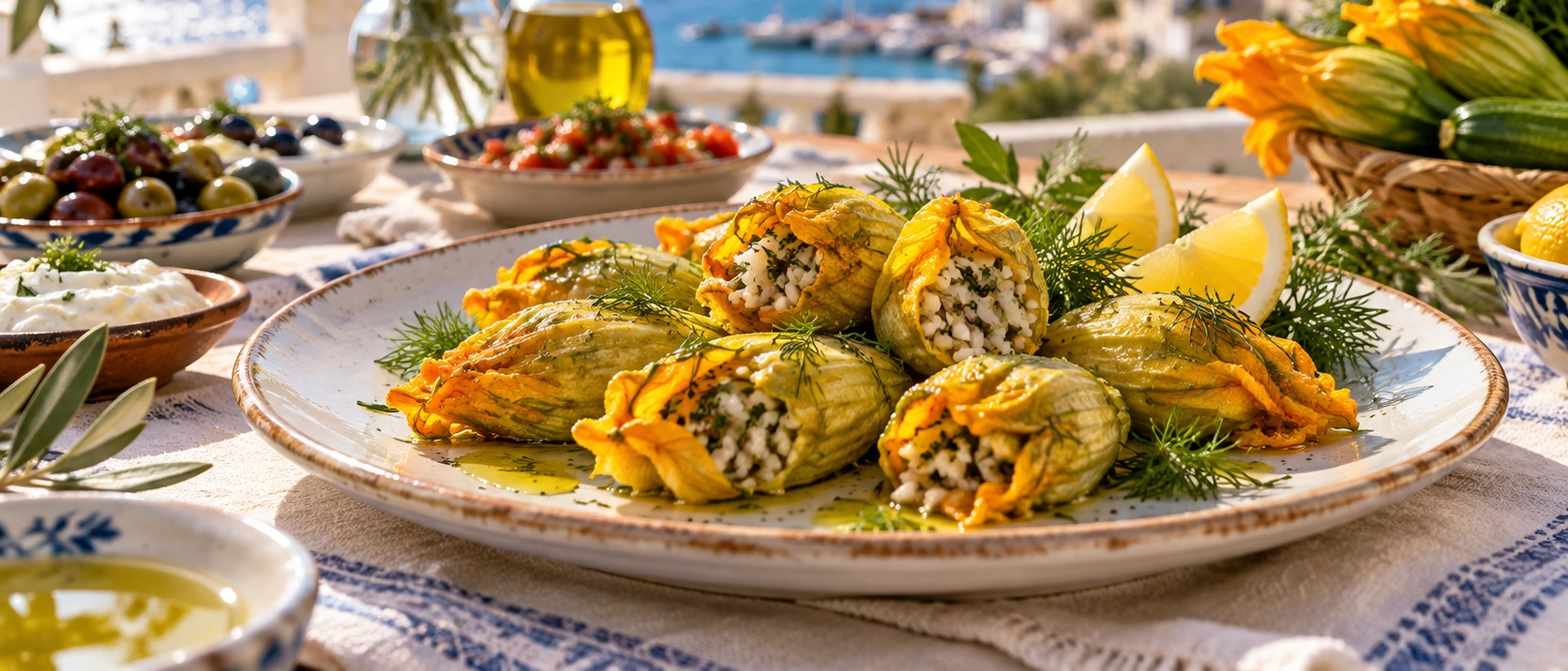 Traditional stuffed zucchini flowers kabak cicegi dolmasi in Izmir
