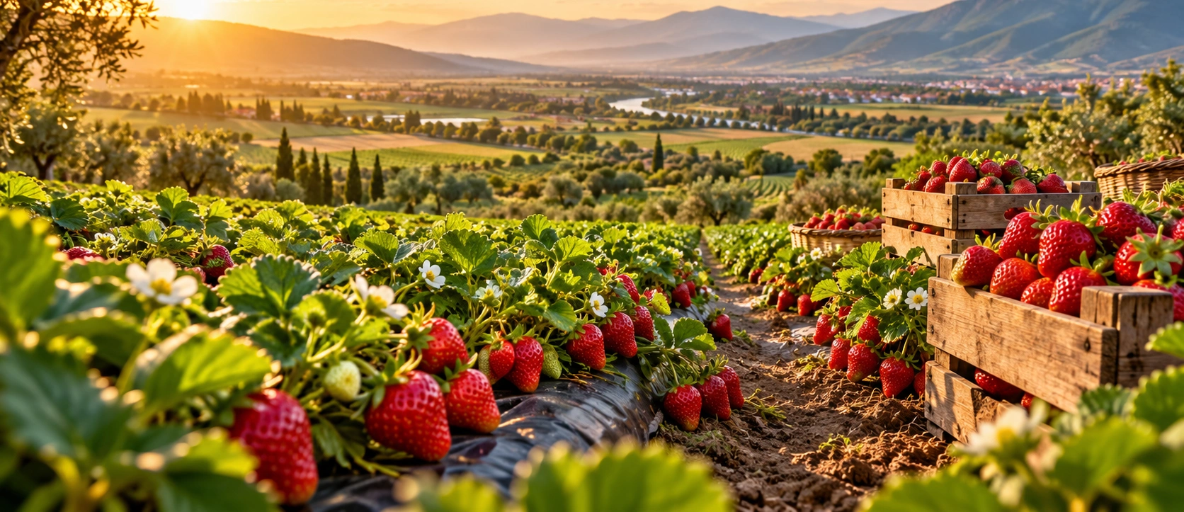 Fresh red strawberries cultivated in the fertile Sultanhisar district of Aydın
