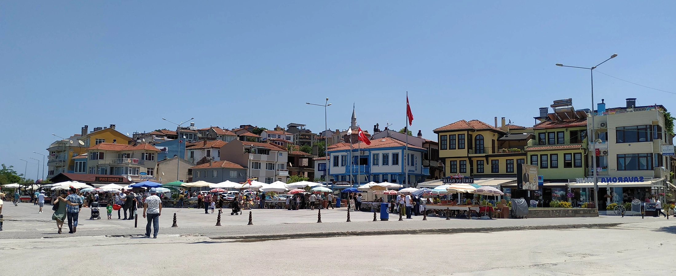 Historic Tirilye village houses and Marmara Sea coast in Bursa Turkey