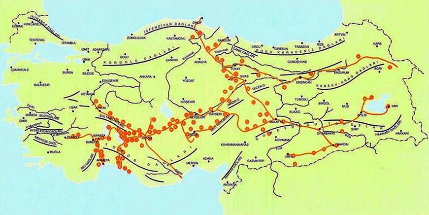 Seljuk Caravanserais na rota de Denizli para Dogubeyazit
